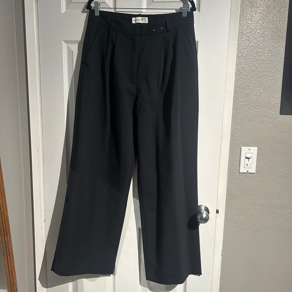 Abercrombie & Fitch Sloane Tailored Wide Leg Pants Black Pleated Trousers 12R 31